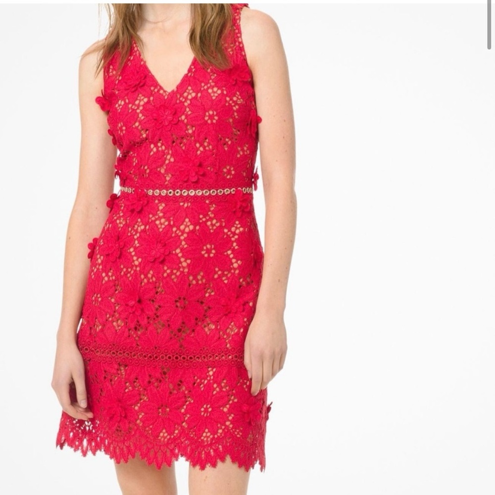 Michael Kors Red Floral Lace Dress